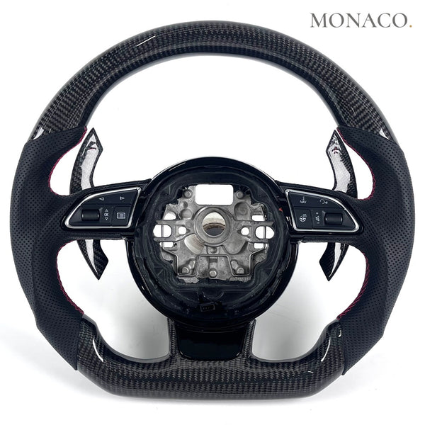 2008–2019 Audi A4 / A5 / S4 / S5 (B8, B8.5, B9) Carbon Fiber Steering Wheel – Carbon Fiber & Black Leather