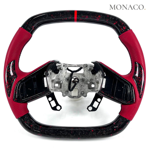 2020–2023 Chevrolet Corvette C8 Carbon Fiber Steering Wheel – Red Perforated Leather & Red Forged Carbon
