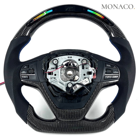 Custom carbon fiber steering wheel for BMW 3 Series F30, 4 Series F32 F33 F36 (2012–2019): Perforated Leather LED Display