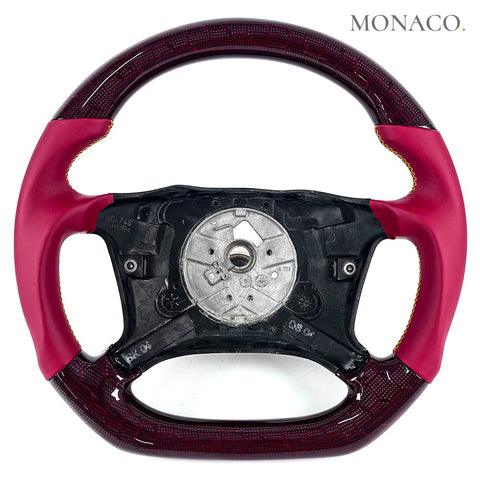 Custom carbon fiber steering wheel for BMW 3 Series E36 E46, 5 Series E39, 7 Series E38, X5 E53 (1992–2006): Red Leather Red Honeycomb Carbon