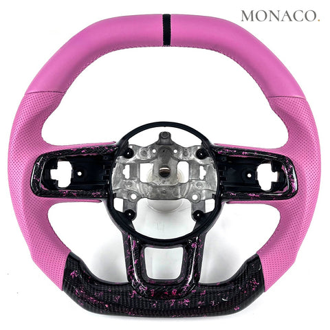 Custom carbon fiber steering wheel for Jeep Wrangler JK JL (2018–2024): Pink Leather Forged Carbon