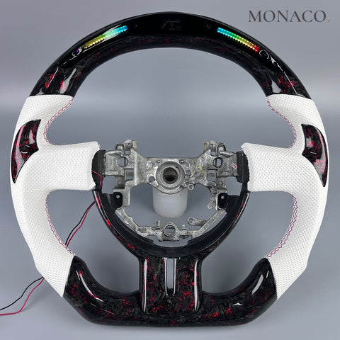 Custom carbon fiber steering wheel for Toyota 86 GT Subaru BRZ (2014–2016): White Perforated Leather LED Forged Carbon