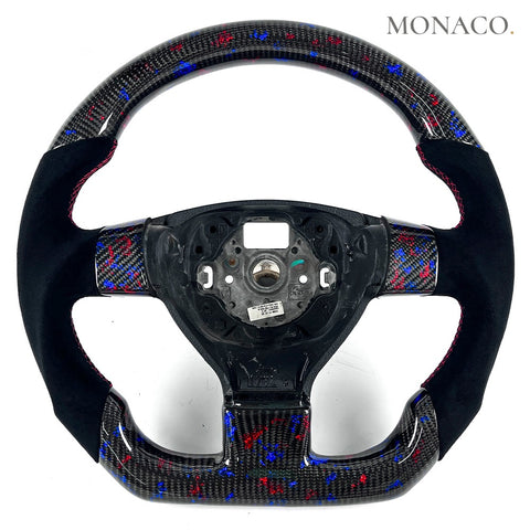 Custom carbon fiber steering wheel for Volkswagen Golf GTI Mk5 Mk6 (2006–2014): Suede Red Blue Powder Carbon