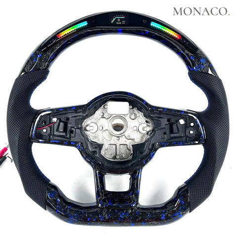 Custom carbon fiber steering wheel for Volkswagen Golf GTI Mk6 Mk7 (2010–2017): Perforated Leather LED Carbon