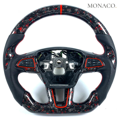 Custom carbon fiber steering wheel for Ford Focus ST Mk3 (2012–2019): Black Perforated Leather Forged Carbon