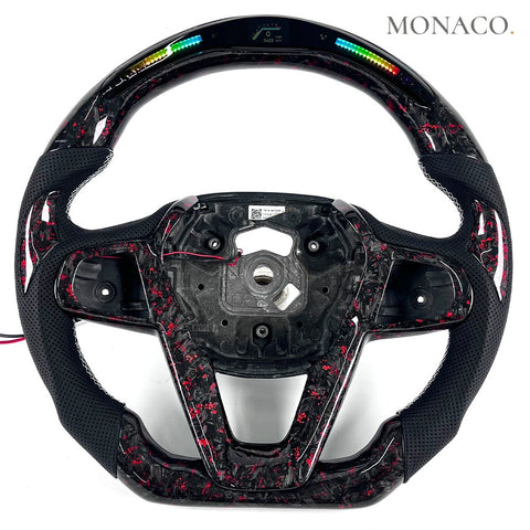 Custom carbon fiber steering wheel for BMW 3 Series G20, 5 Series G30, 7 Series G11 G12 (2016–2026): Red Forged Carbon