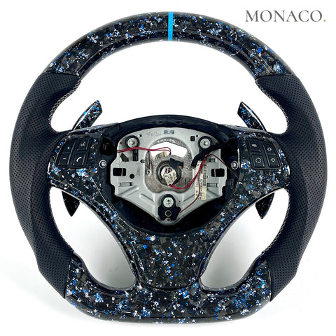Custom carbon fiber steering wheel for BMW 3 Series E90 E92 E93 & M3 (2006–2013): Blue Forged Carbon