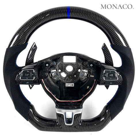 Custom carbon fiber steering wheel for Volkswagen Golf GTI Mk6 Mk7 Passat CC (2010–2017): Red Perforated Leather Carbon