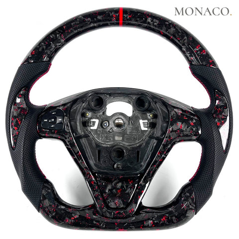 Custom carbon fiber steering wheel for Ford Fiesta ST (2010–2018): Perforated Leather Red Forged Carbon