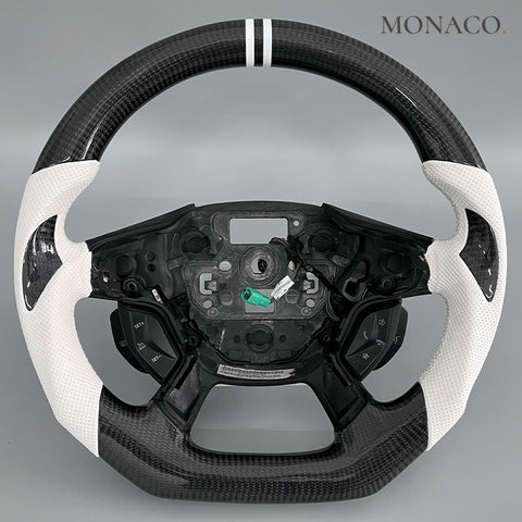 Custom carbon fiber steering wheel for Ford Focus ST SE Kuga Escape Mk3 (2012–2018): White Perforated Leather Carbon