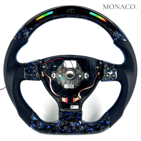 Custom carbon fiber steering wheel for Volkswagen Golf GTI Mk5 Mk6 Mk7 Jetta (2006–2017): LED Blue Powder Forged Carbon