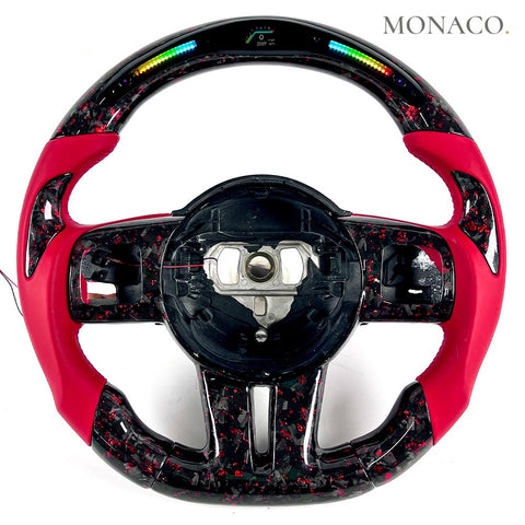Custom carbon fiber steering wheel for Jeep Grand Cherokee SRT (2014–2016): Red Perforated Leather LED Forged Carbon