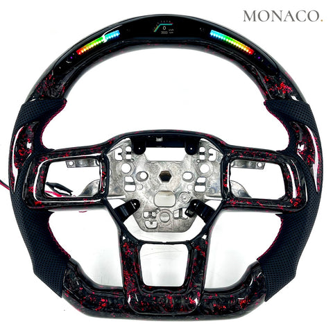 Custom carbon fiber steering wheel for Ford Mustang GT S650 (2024–2025): LED Red Forged Carbon