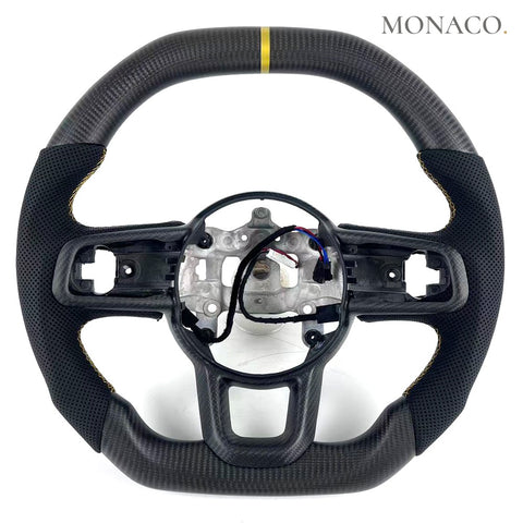 Custom carbon fiber steering wheel for Jeep Wrangler JL Gladiator JT (2018–2026): Black Perforated Leather Matte Carbon