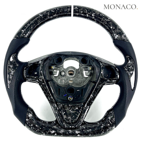 Custom carbon fiber steering wheel for Ford Fiesta ST (2010–2019): Perforated Leather Silver Forged Carbon
