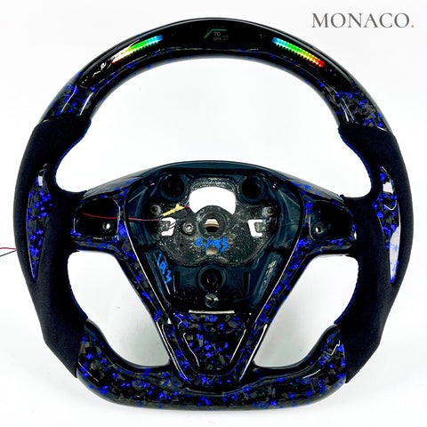 Custom carbon fiber steering wheel for Ford Fiesta ST Focus ST (2014–2019): Suede LED Blue Forged Carbon