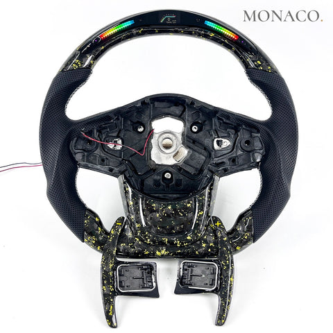 Custom carbon fiber steering wheel for Toyota Supra A90 MK5 (2020–2025): LED Yellow Forged Carbon