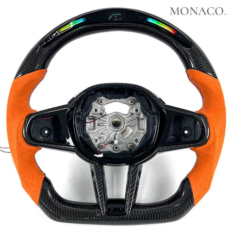 Custom carbon fiber steering wheel for BMW 3 Series G20, M3 G80, M4 G82 (2019–2026): Orange Suede