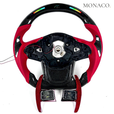 Custom carbon fiber steering wheel for Toyota Supra A90 MK5 (2020–2025): Red Perforated Leather LED Forged Carbon
