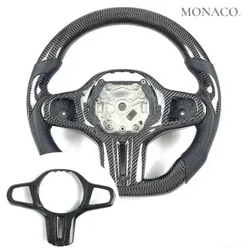 Carbon fiber trim on the steering wheel